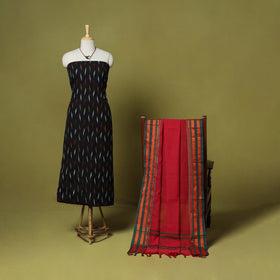 Black - 2pc cotton unstitched pochampally ikat dress