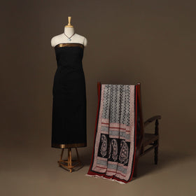 Black - 2pc handloom cotton unstitched mangalagiri dress