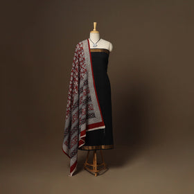 Black - 2pc handloom cotton unstitched mangalagiri dress