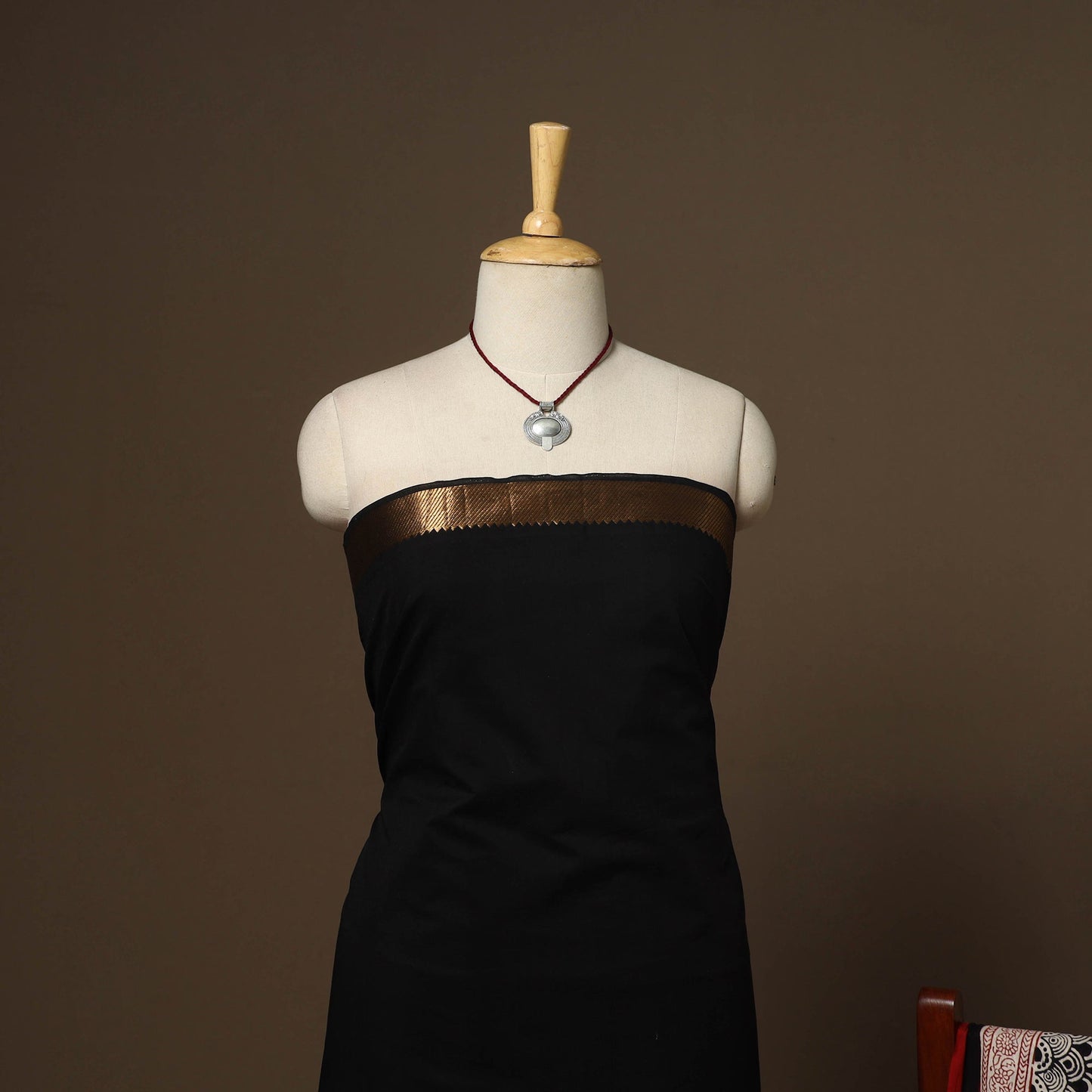 Black - 2pc handloom cotton unstitched mangalagiri dress