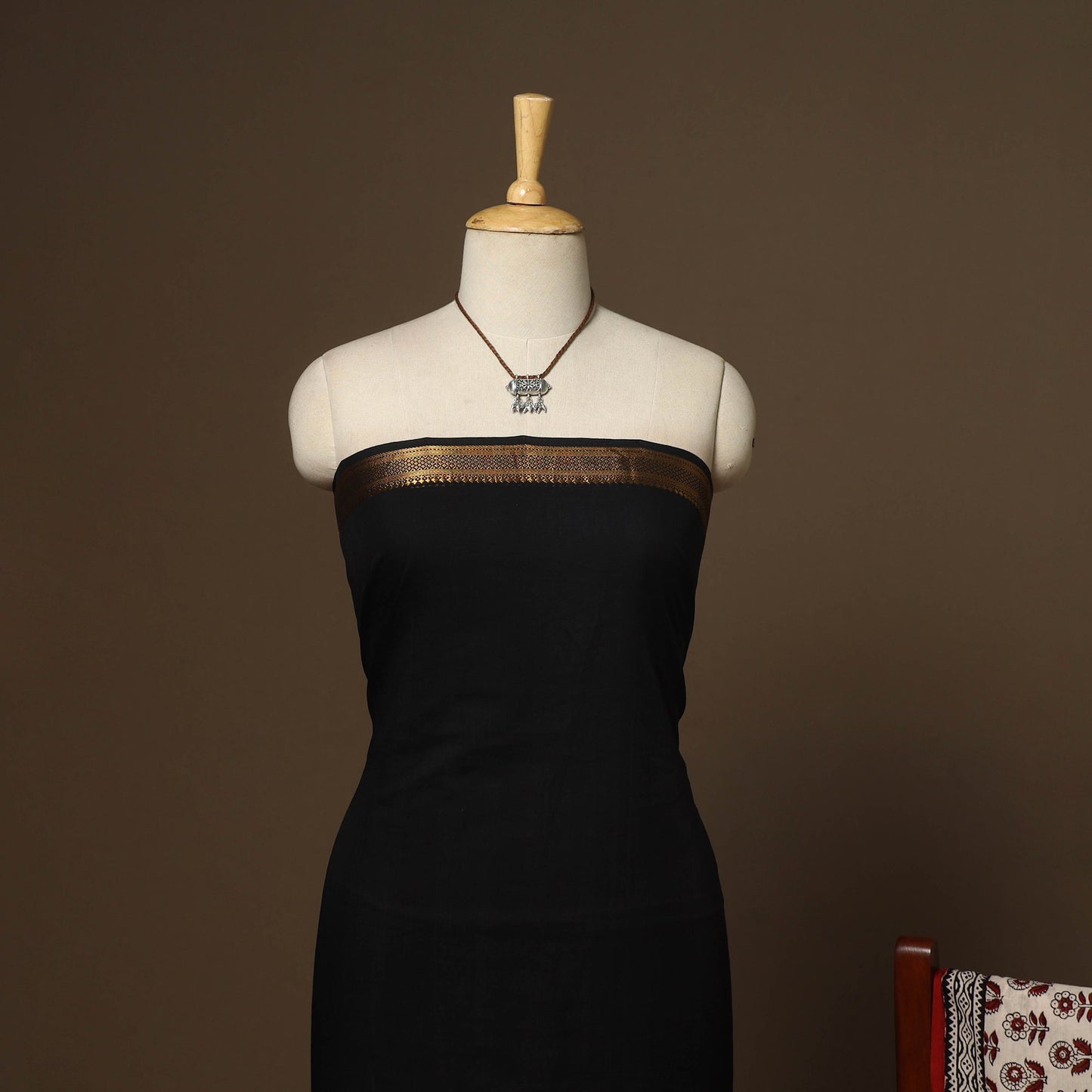 Black - 2pc handloom cotton unstitched mangalagiri dress