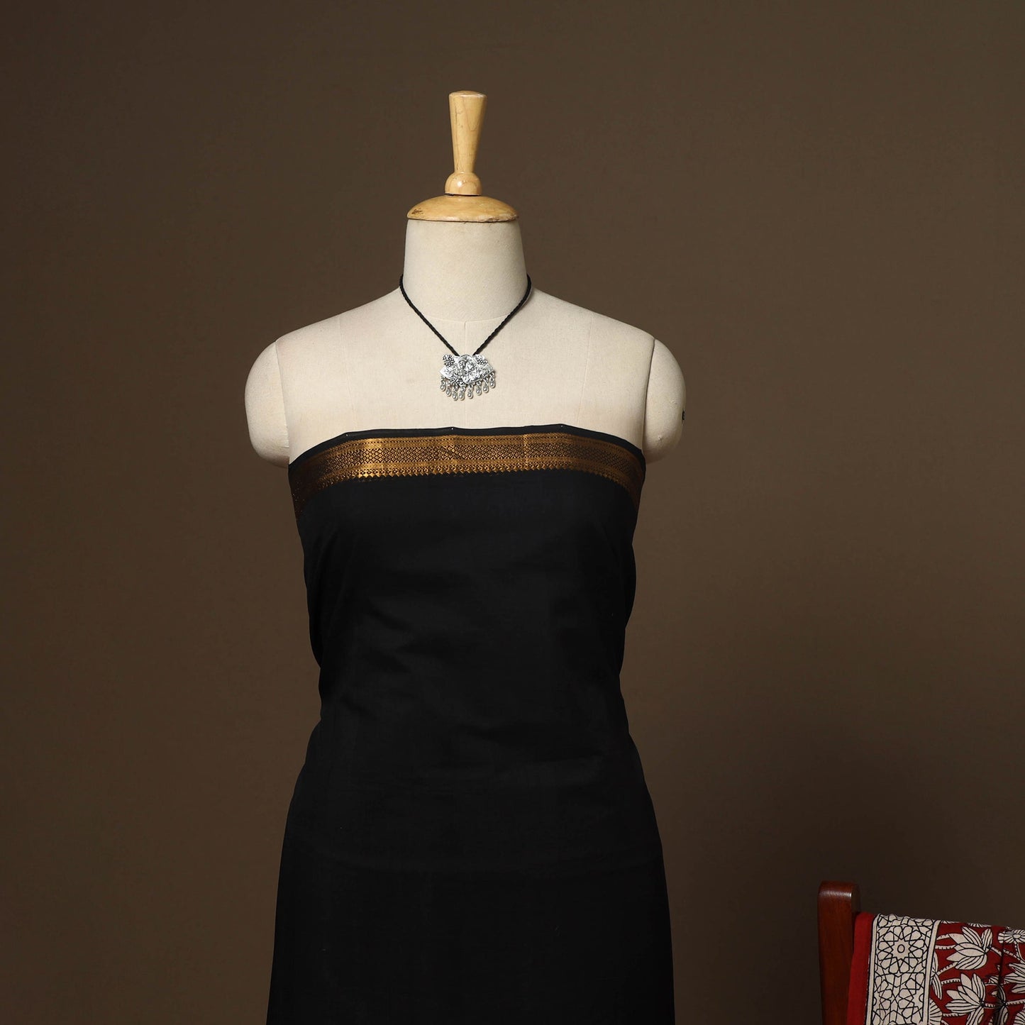 Black - 2pc handloom cotton unstitched mangalagiri dress