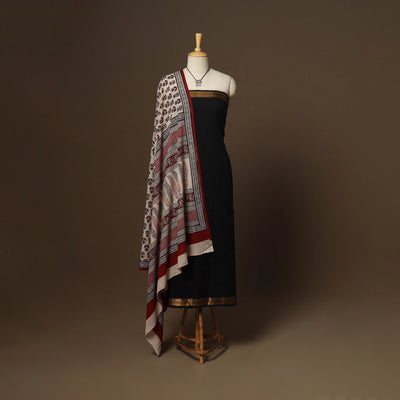 Black - 2pc handloom cotton unstitched mangalagiri dress