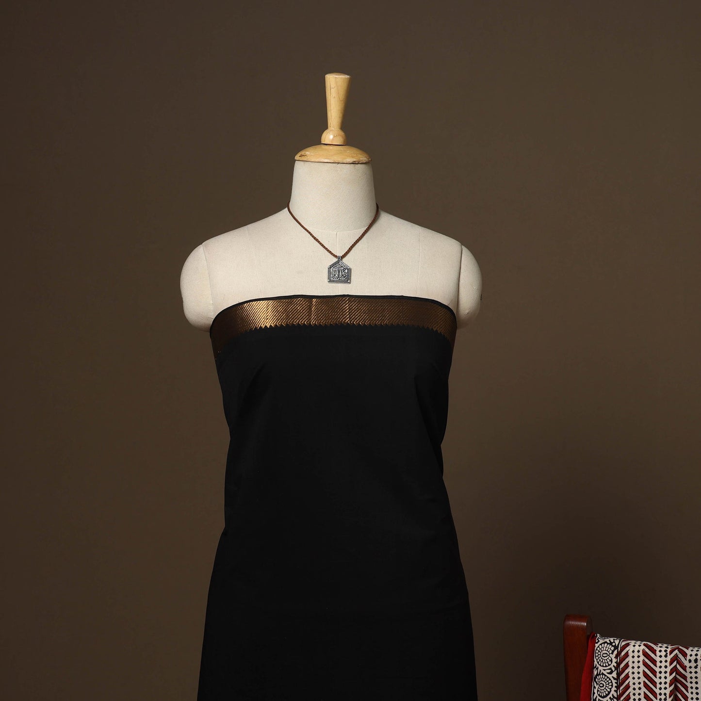 Black - 2pc handloom cotton unstitched mangalagiri dress