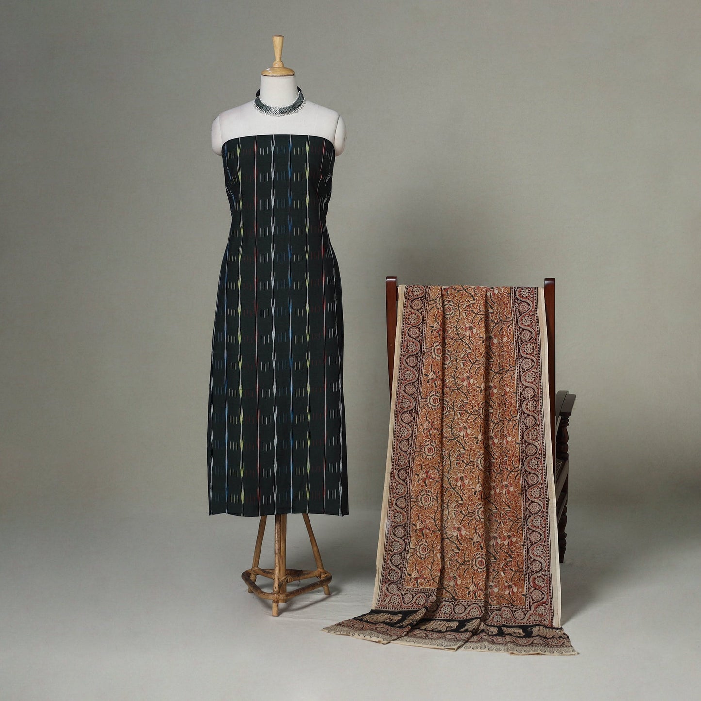 Black - 2pc handloom cotton unstitched pochampally ikat