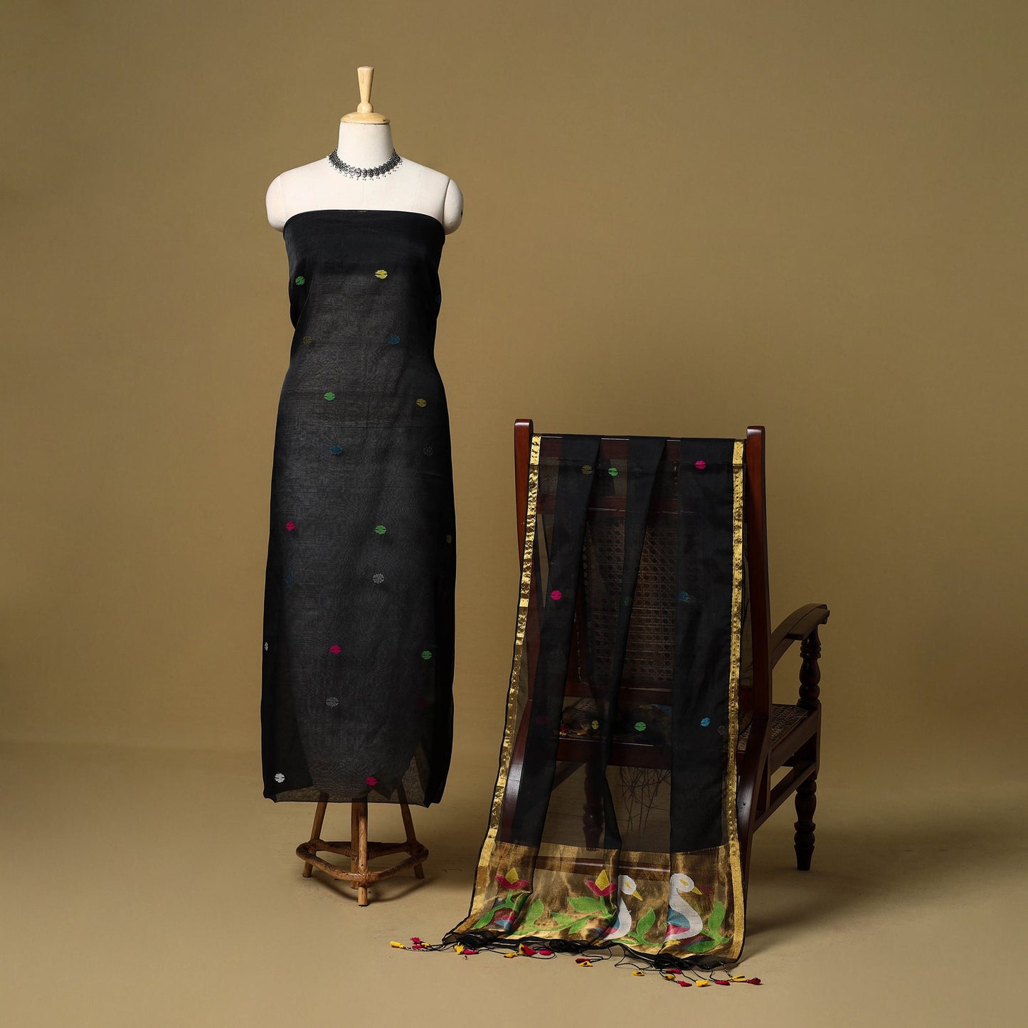 2pc handloom silk cotton unstitched phulia jamdani dress