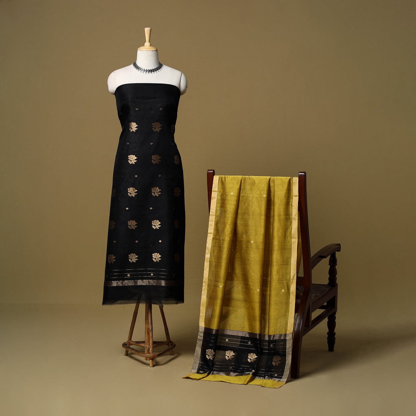 2pc handloom zari buta unstitched chanderi silk dress