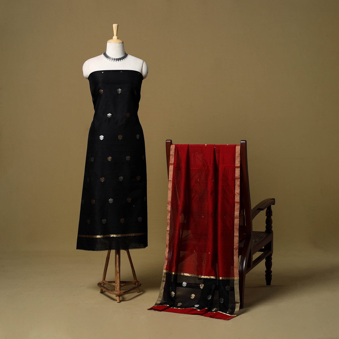 2pc handloom zari buta unstitched chanderi silk dress