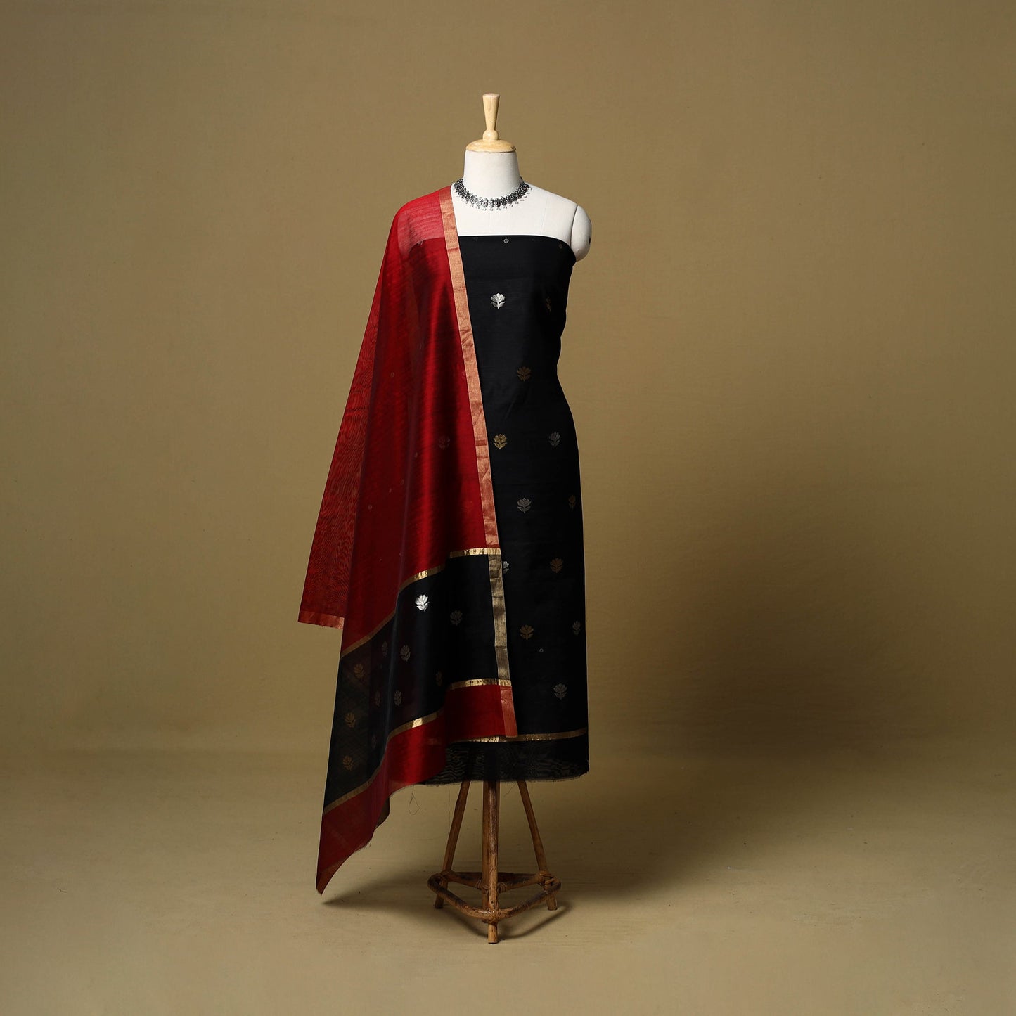 2pc handloom zari buta unstitched chanderi silk dress