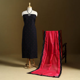 Black 2pc Jacquard Cotton Kurta with Chanderi Dupatta
