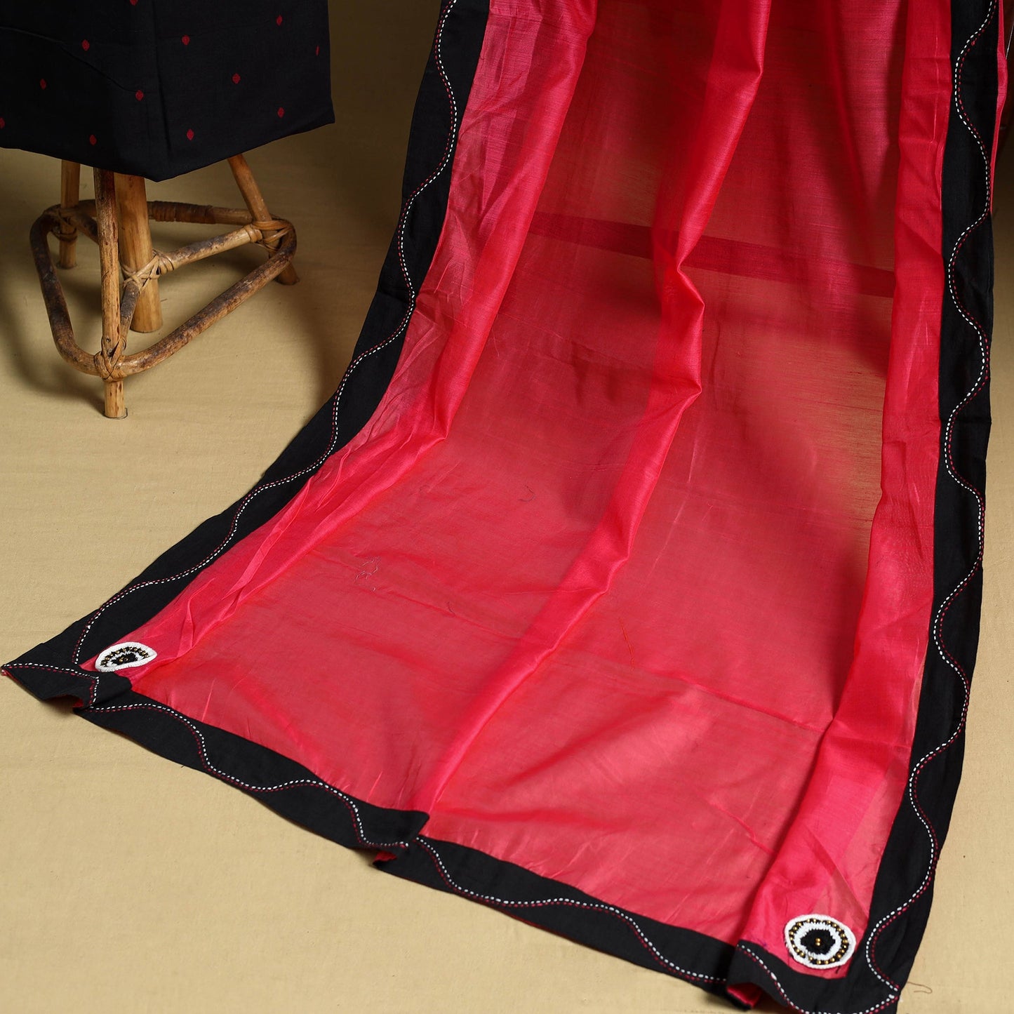 Black 2pc Jacquard Cotton Kurta with Chanderi Dupatta