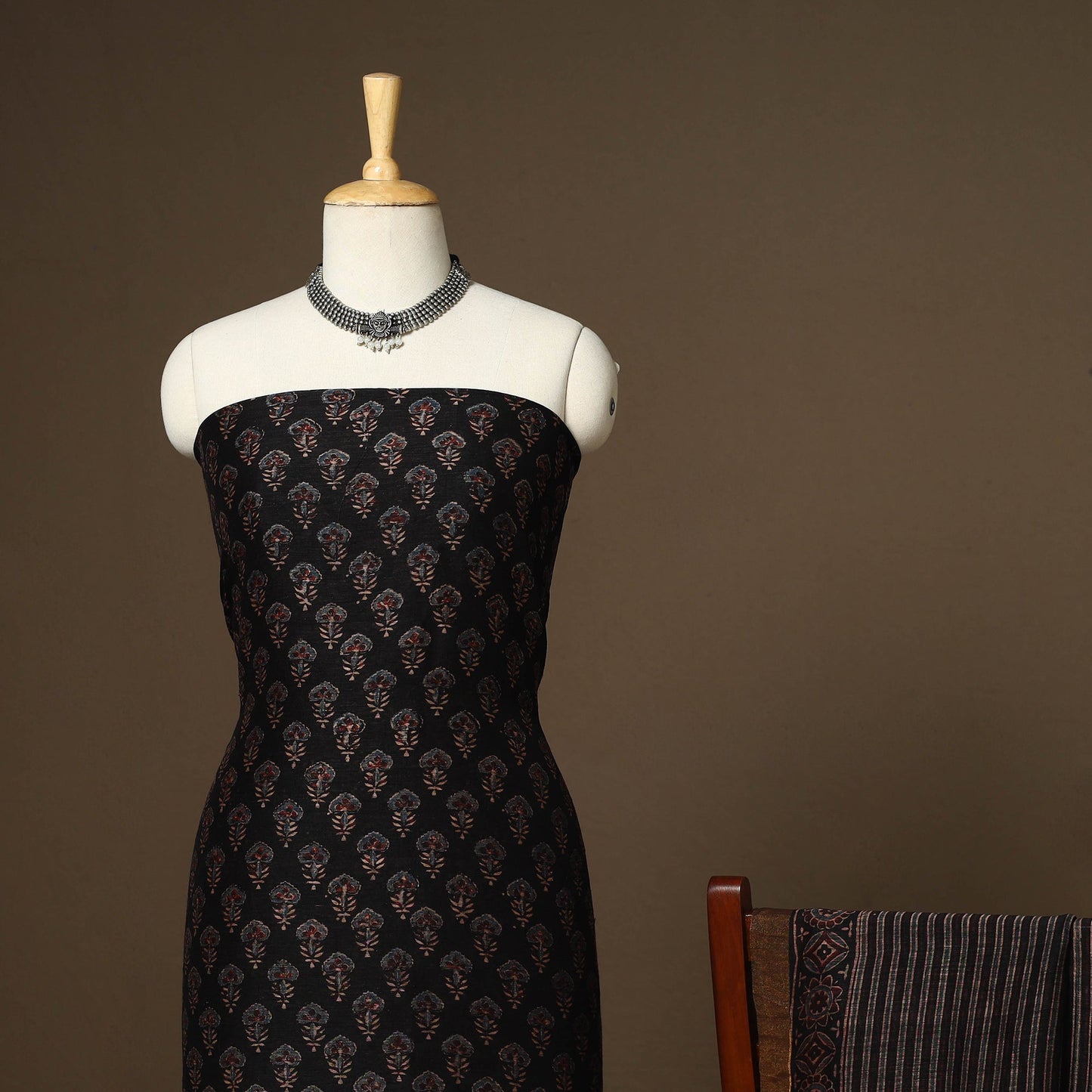 Black - 2pc linen silk natural dyed unstitched dress