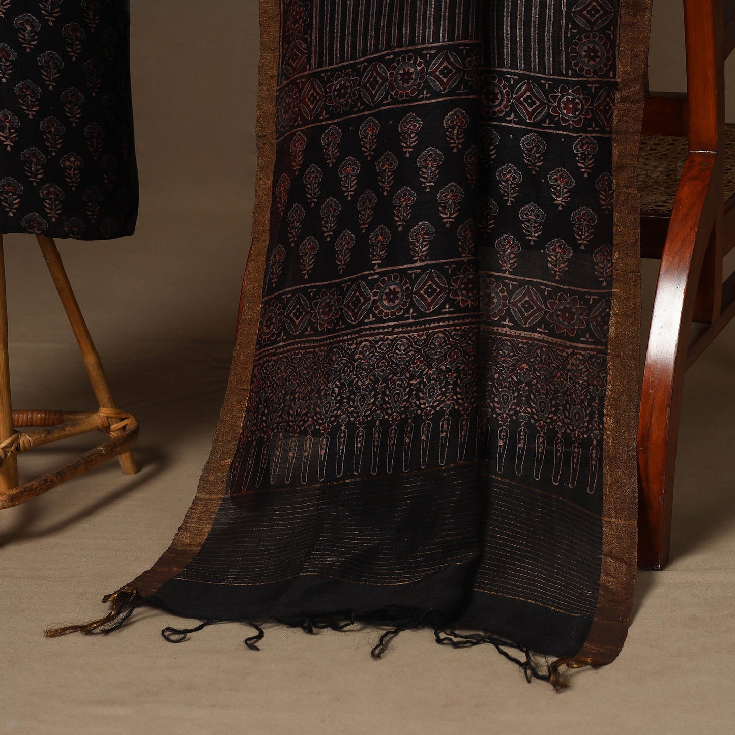 Black - 2pc linen silk natural dyed unstitched dress