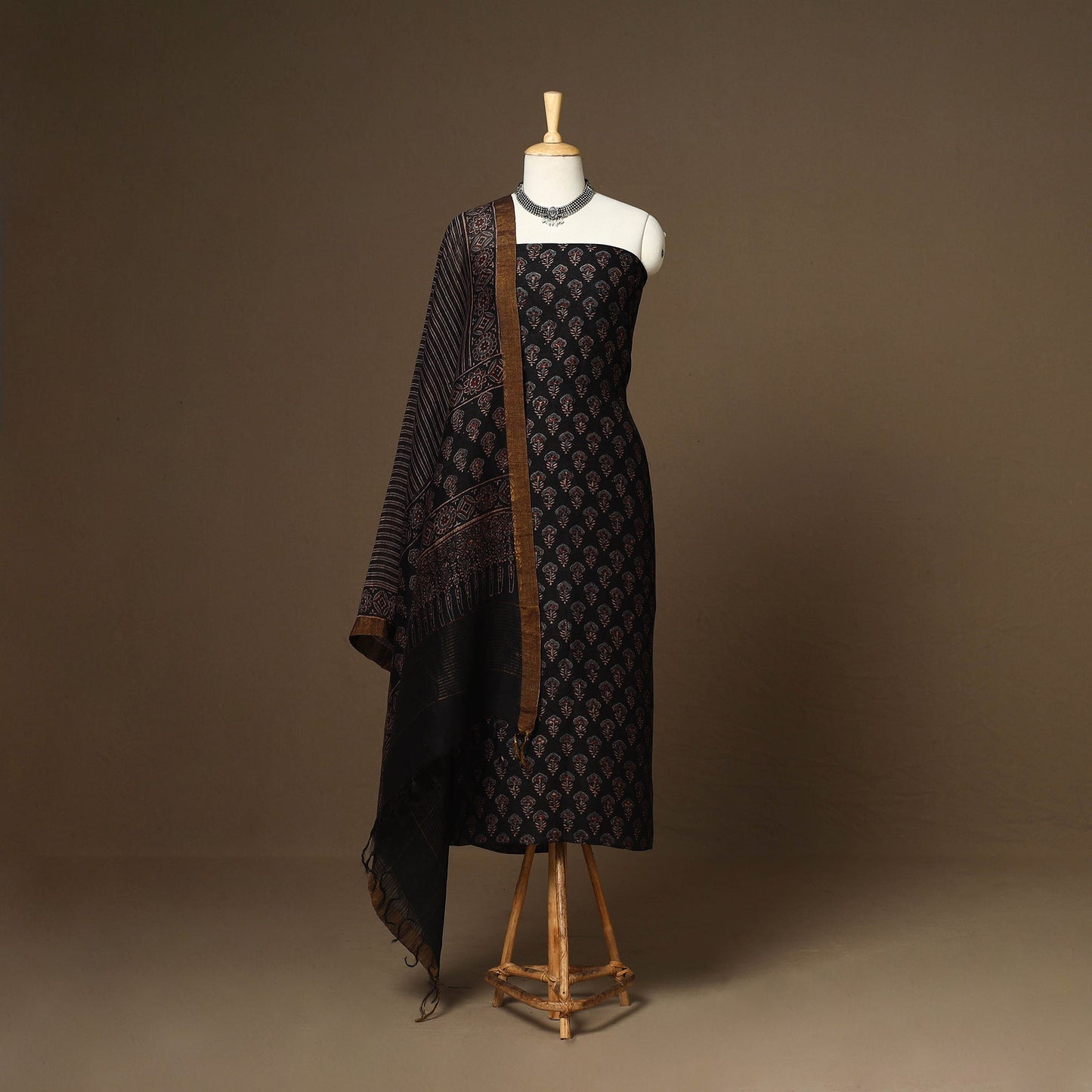 Black - 2pc linen silk natural dyed unstitched dress