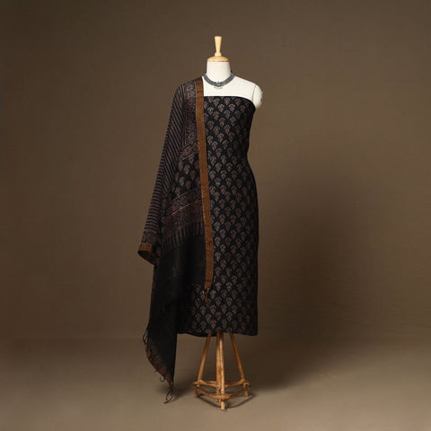 Black - 2pc linen silk natural dyed unstitched dress