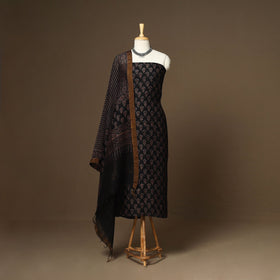 Black - 2pc linen silk natural dyed unstitched dress