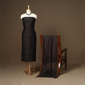 Black - 2pc linen silk natural dyed unstitched dress