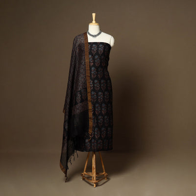 Black - 2pc linen silk natural dyed unstitched dress