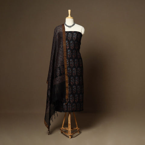 Black - 2pc linen silk natural dyed unstitched dress