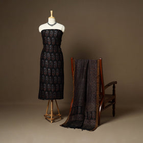 Black - 2pc linen silk natural dyed unstitched dress