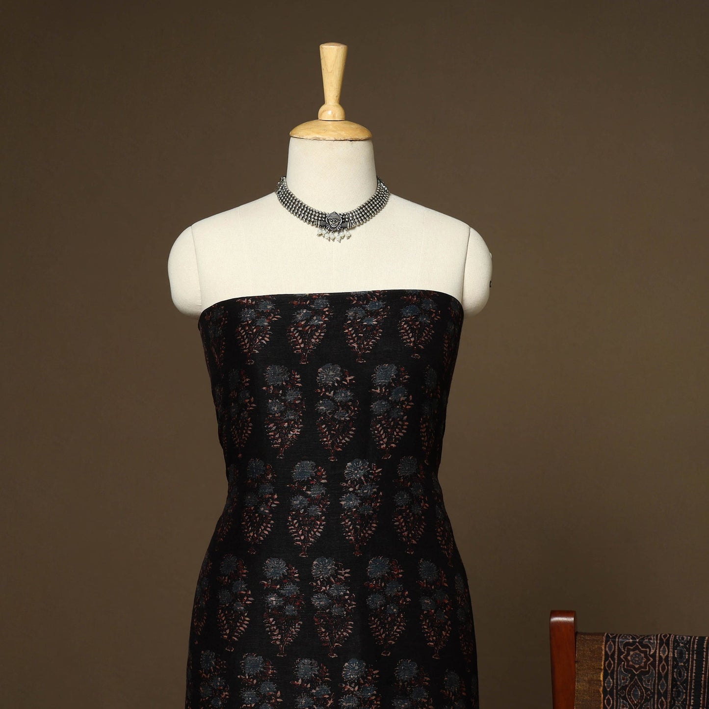 Black - 2pc linen silk natural dyed unstitched dress