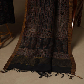 Black - 2pc linen silk natural dyed unstitched dress