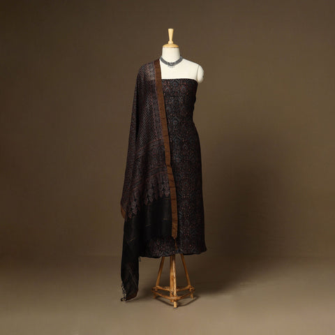 Black - 2pc linen silk natural dyed unstitched dress