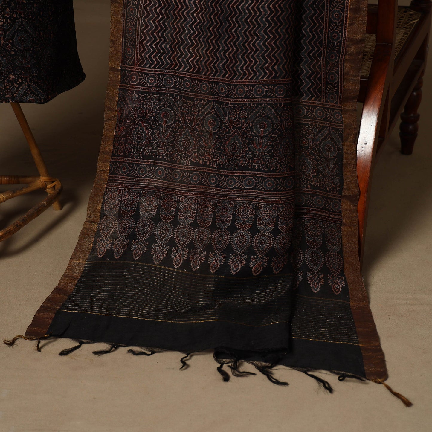 Black - 2pc linen silk natural dyed unstitched dress