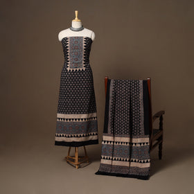 Black - 2pc natural dyed cotton unstitched dress material