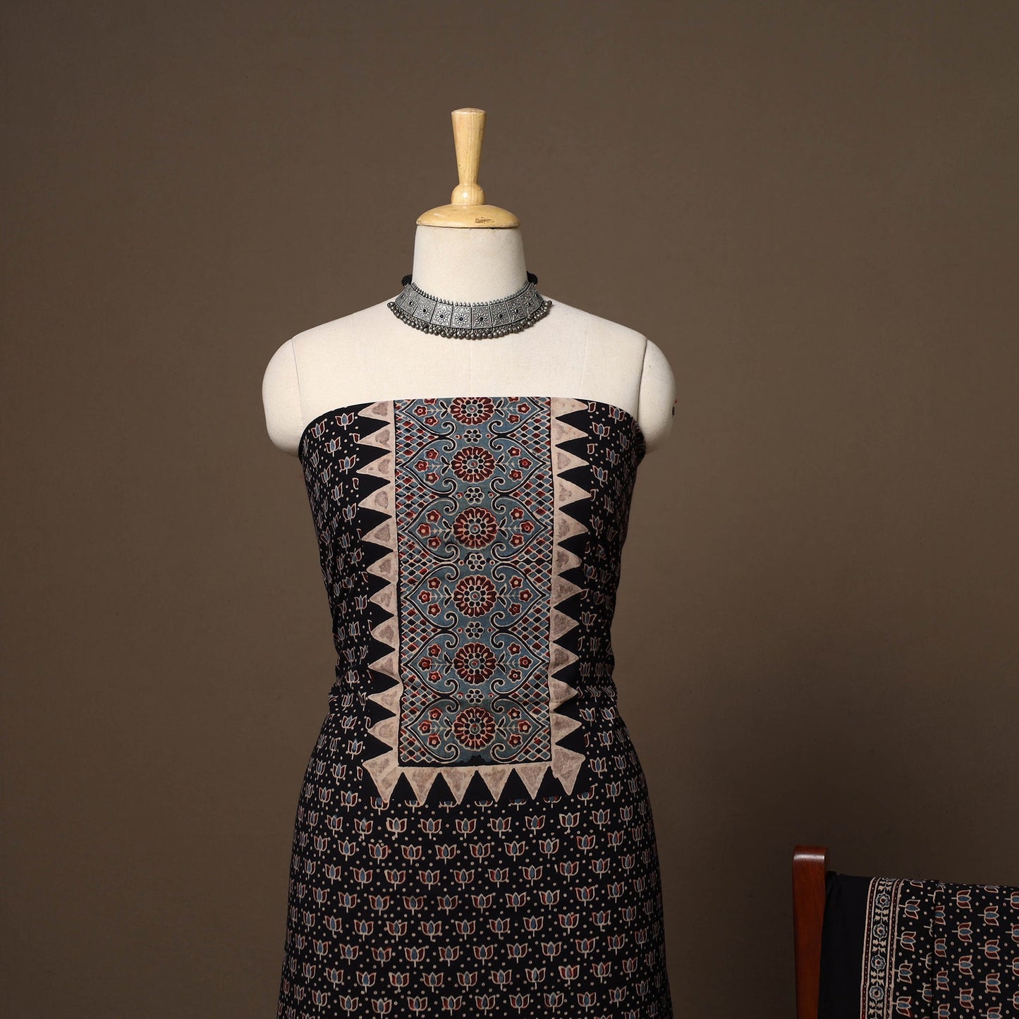 Black - 2pc natural dyed cotton unstitched dress material