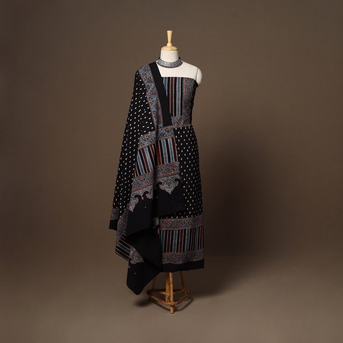 Black - 2pc natural dyed cotton unstitched dress material