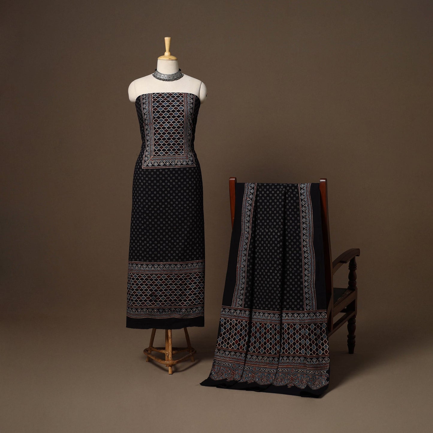 Black - 2pc natural dyed cotton unstitched dress material