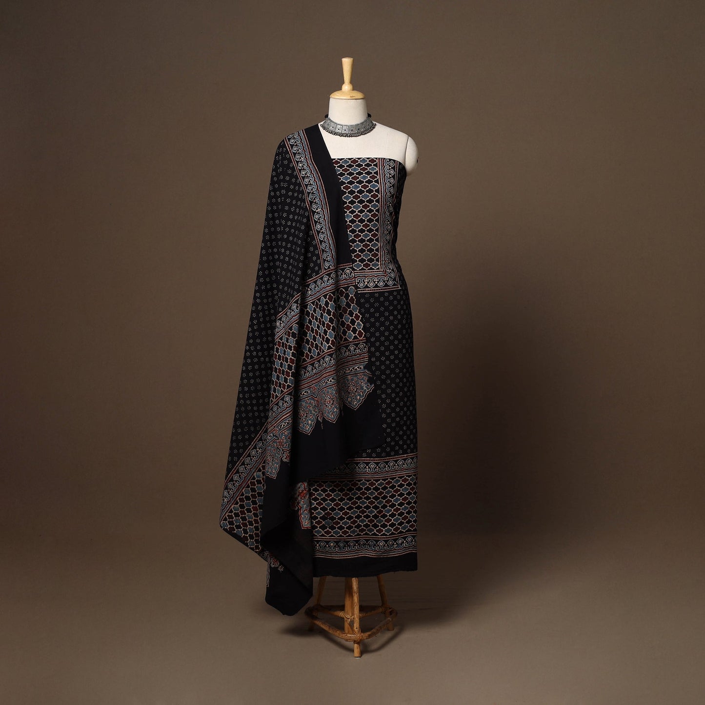 Black - 2pc natural dyed cotton unstitched dress material