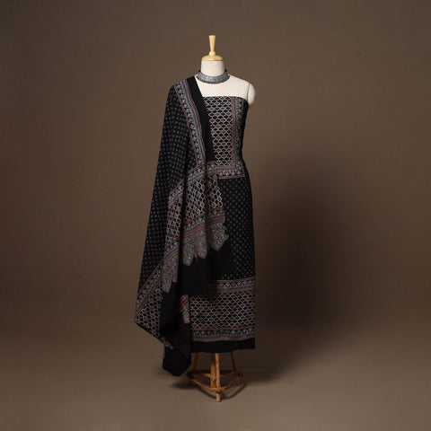 Black - 2pc natural dyed cotton unstitched dress material