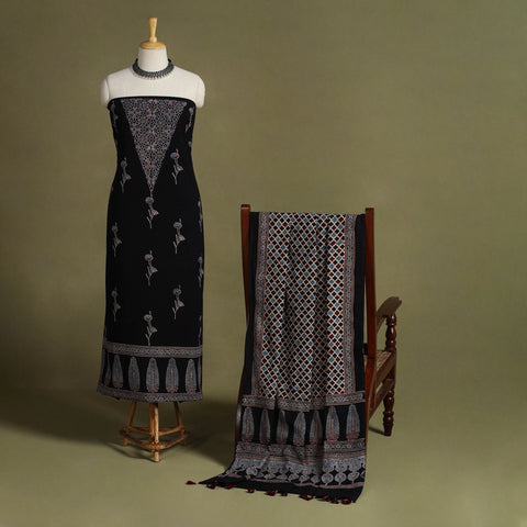Black 2pc Natural Dyed Cotton Block Print Ajrakh Dress Material