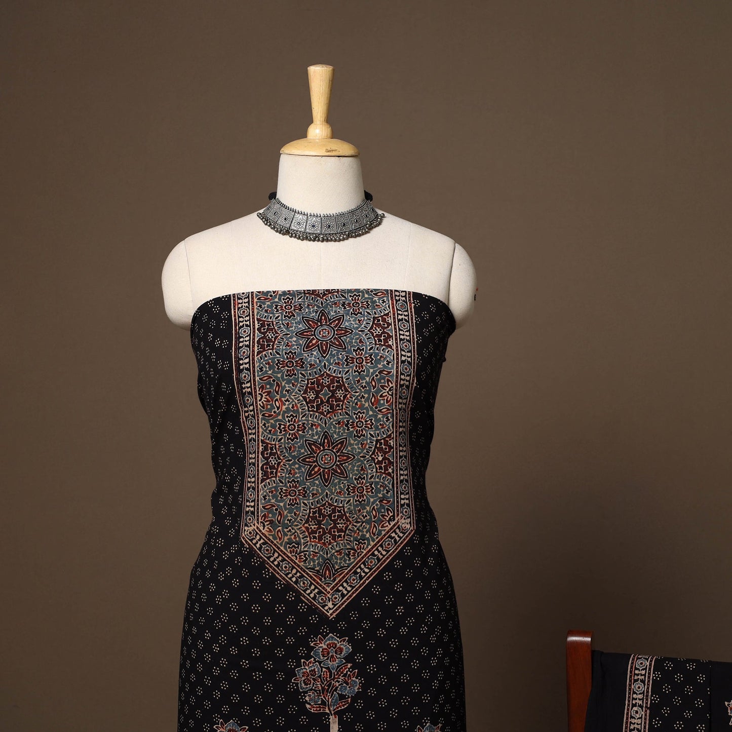 Black - 2pc natural dyed cotton unstitched dress material