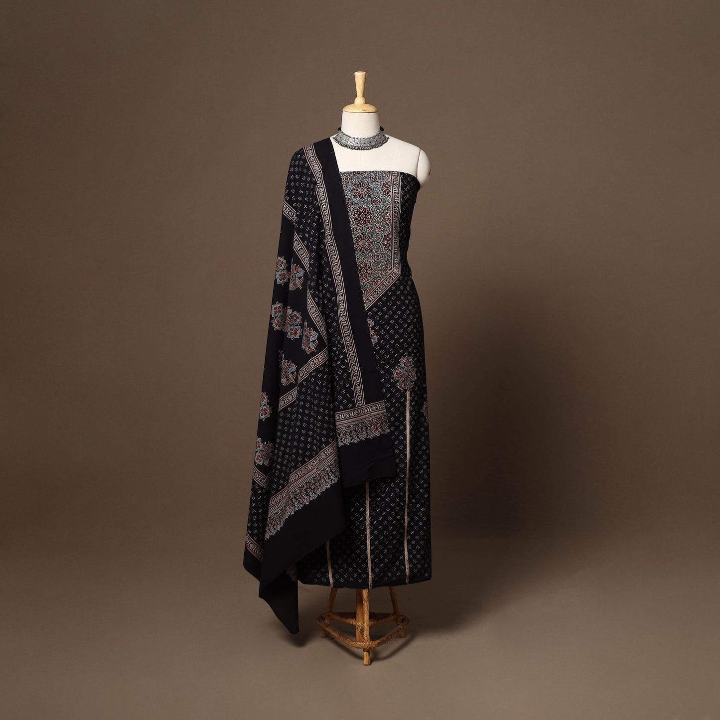 Black - 2pc natural dyed cotton unstitched dress material