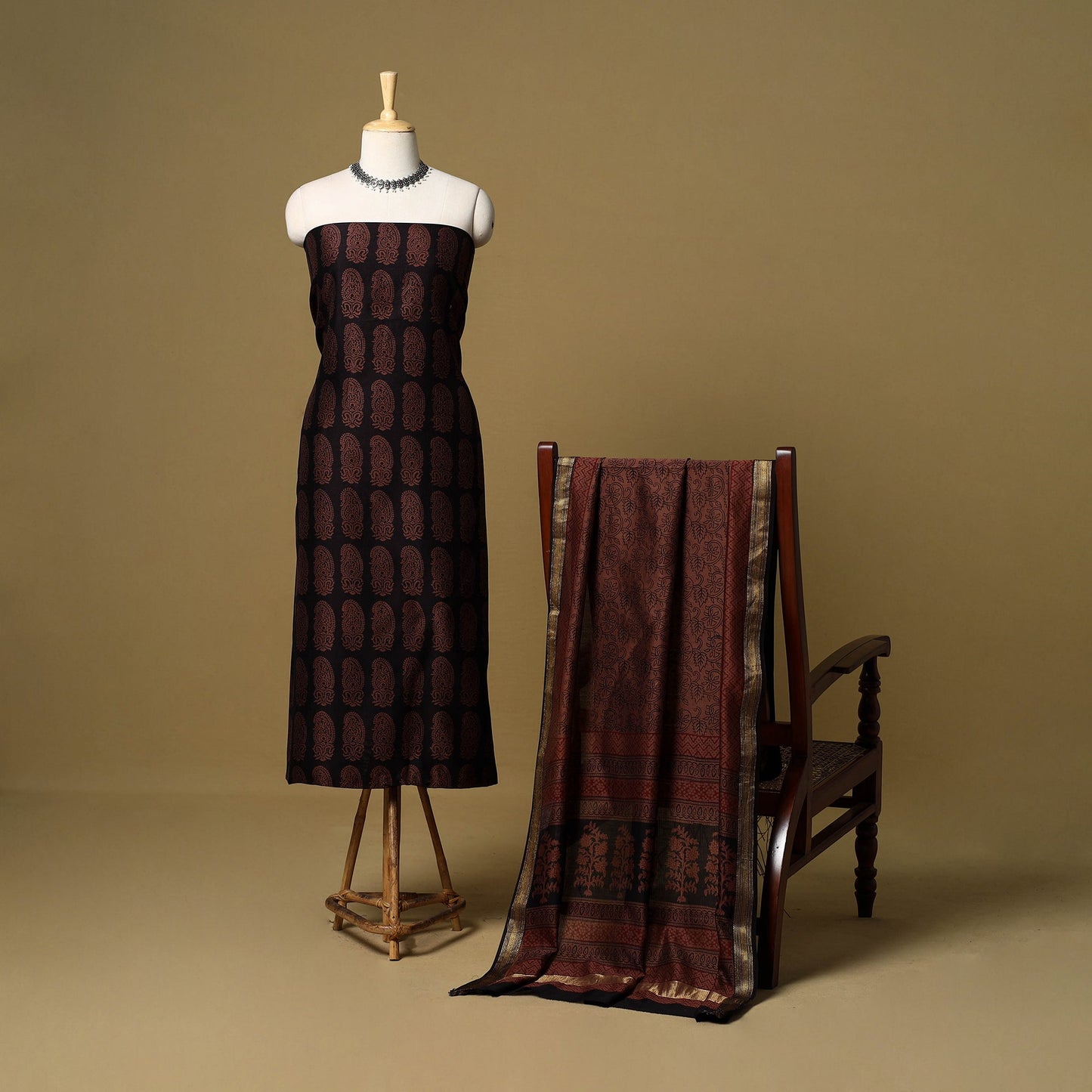 2pc natural dyed maheshwari silk unstitched bagh dress