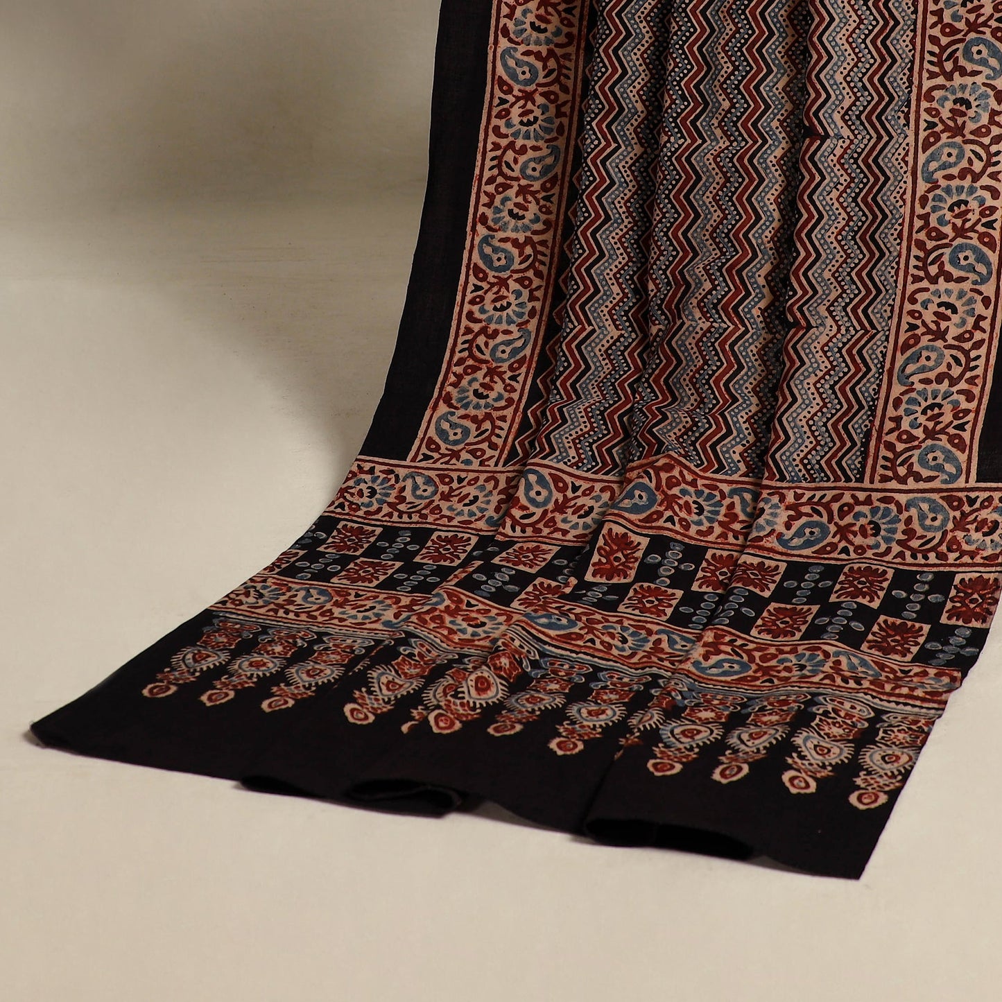 Buy Black 2pc Block Print Natural Dyed Ajrakh Dress Material