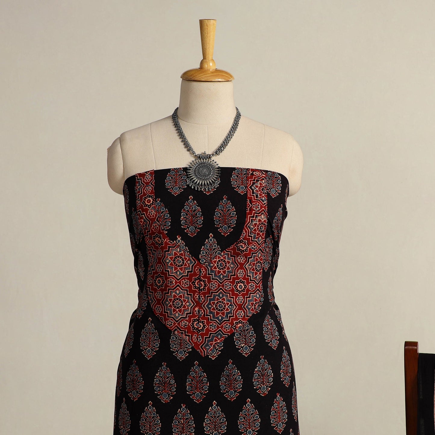 Buy Black 2pc Block Print Natural Dyed Ajrakh Dress Material