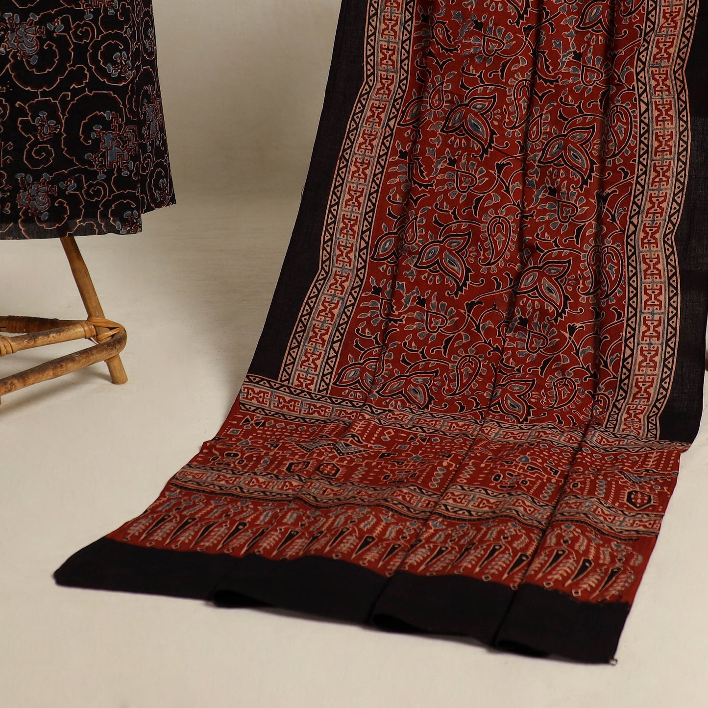  Black 2pc Block Print Natural Dyed Ajrakh Dress Material
