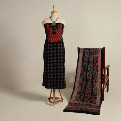  Black 2pc Block Print Natural Dyed Ajrakh Dress Material