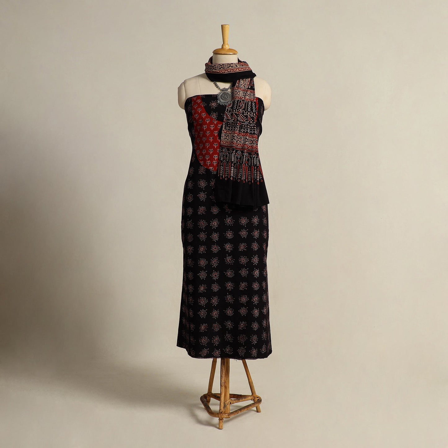  Black 2pc Block Print Natural Dyed Ajrakh Dress Material