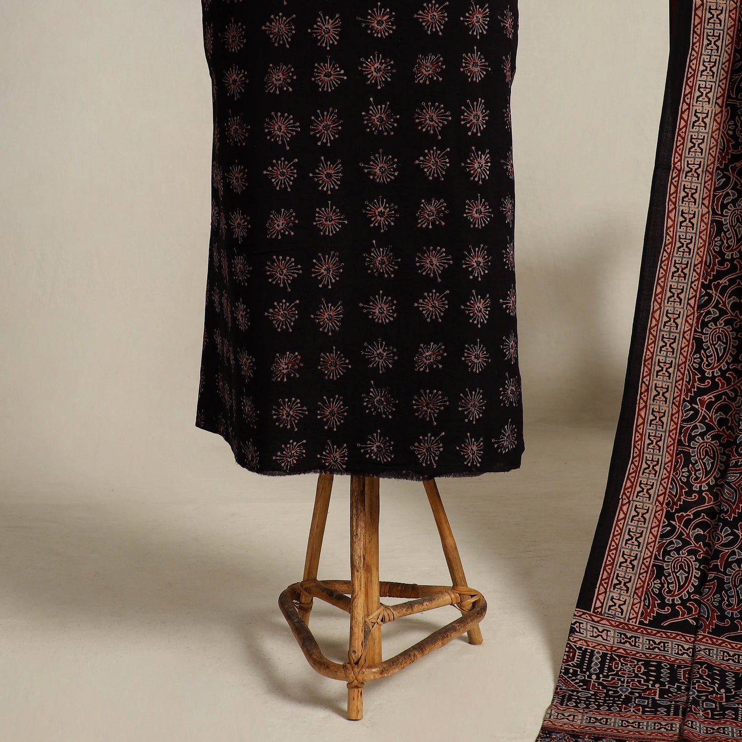 Black 2pc Block Print Natural Dyed Ajrakh Dress Material