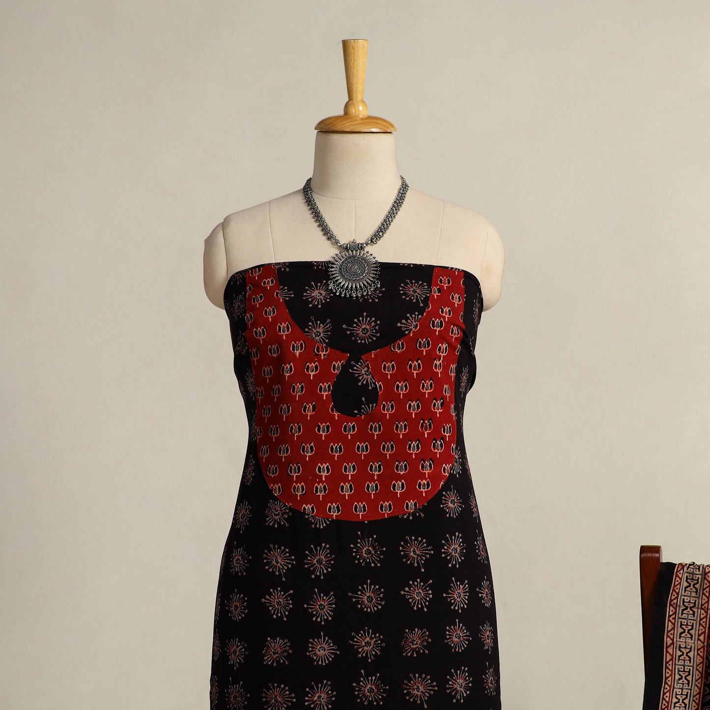  Black 2pc Block Print Natural Dyed Ajrakh Dress Material