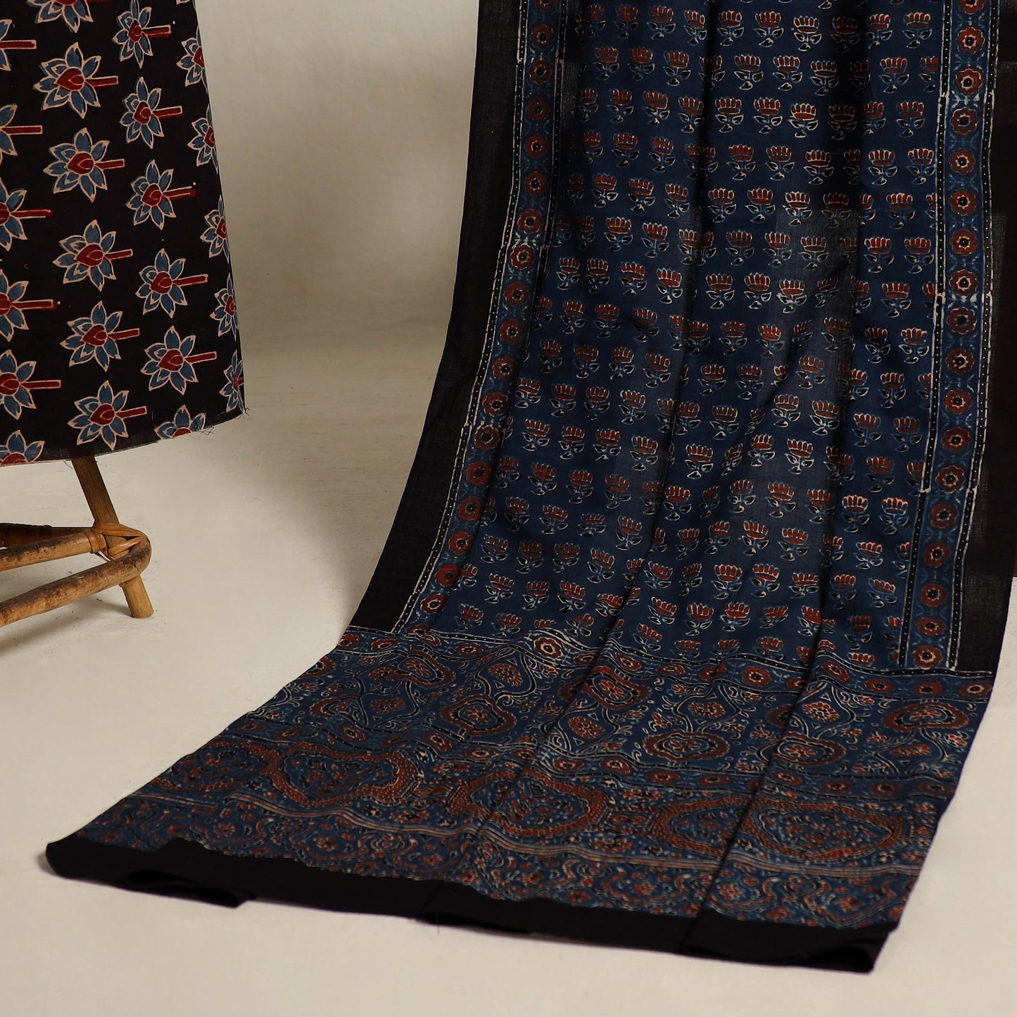  Black 2pc Block Print Natural Dyed Ajrakh Dress Material
