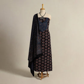  Black 2pc Block Print Natural Dyed Ajrakh Dress Material