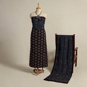  Black 2pc Block Print Natural Dyed Ajrakh Dress Material
