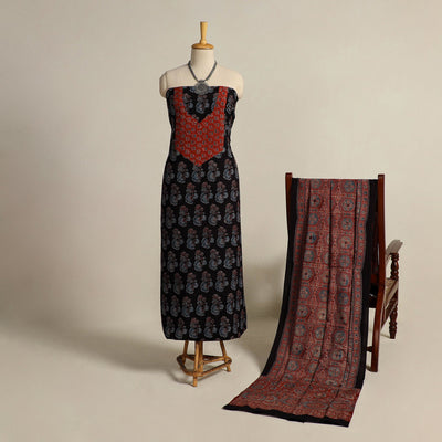  Black 2pc Block Print Natural Dyed Ajrakh Dress Material