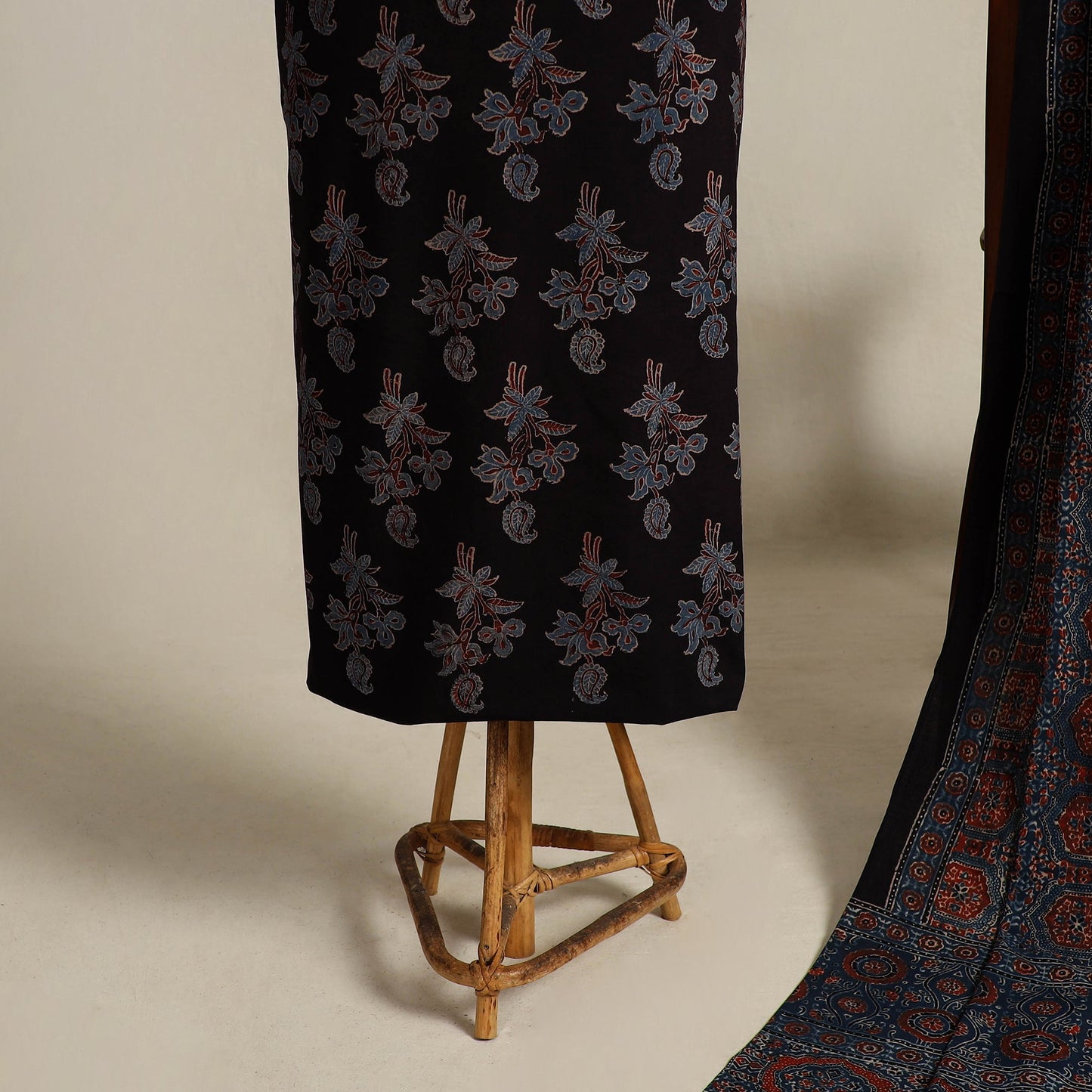  Black 2pc Block Print Natural Dyed Ajrakh Dress Material
